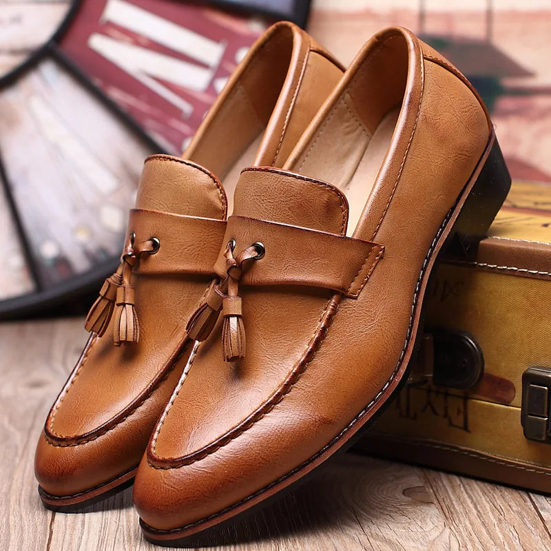 Belmonte tan leather loafers moccasin style with stitched toe detail for a polished look