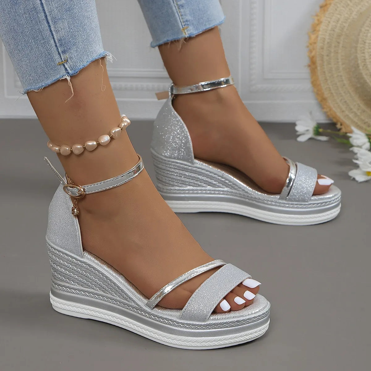 Women's comfort cushioned sandals in neutral tones with contoured footbed and elegant supportive design