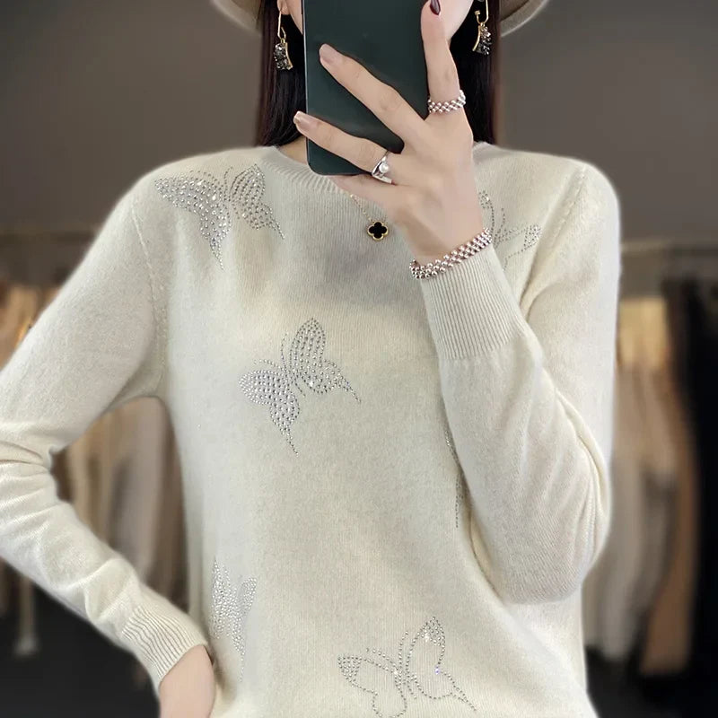 Odessa™ women's butterfly sweater relaxed fit with delicate feminine embellishments