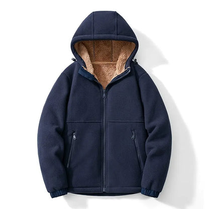 Bear Republic gray fleece hoodie with textured trim borders, windproof high neck, and relaxed silhouette