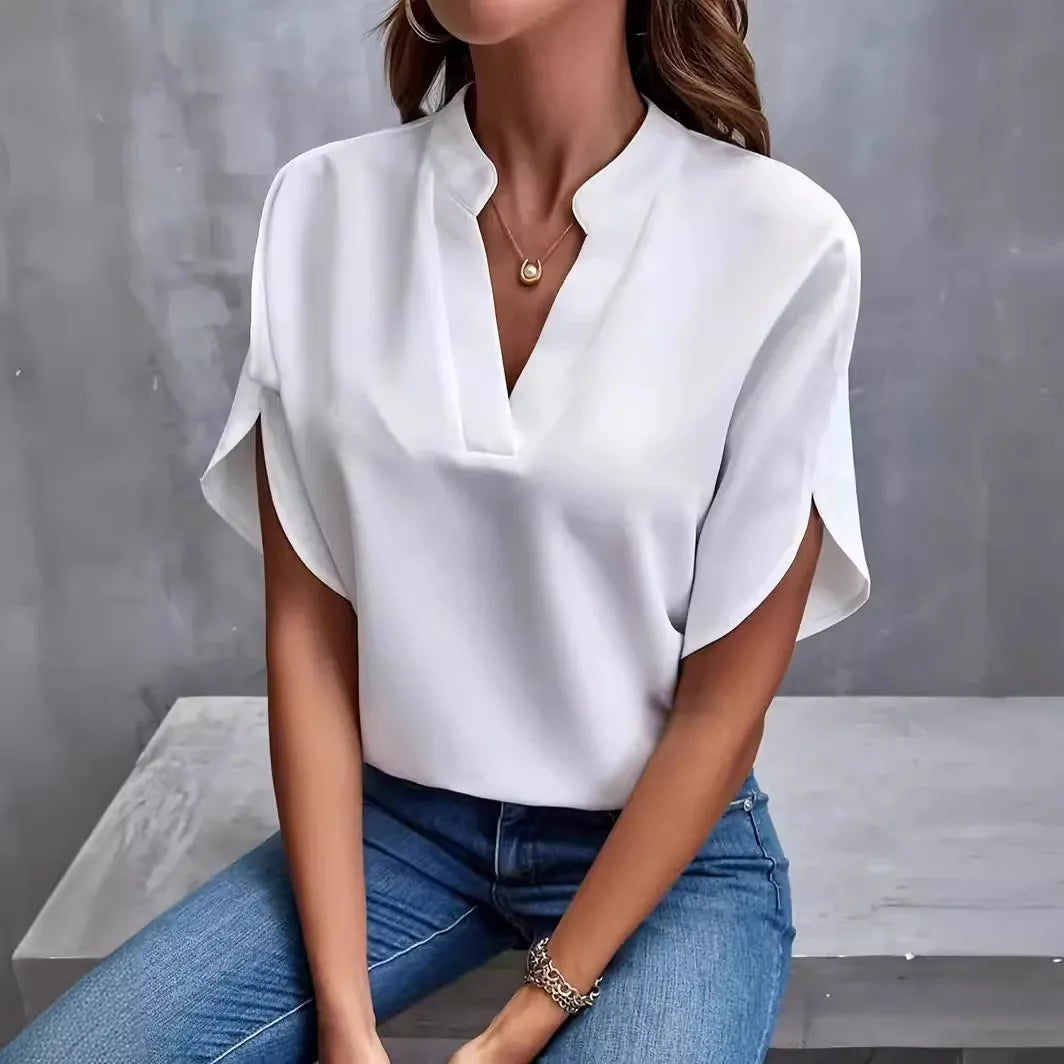 Giselle women's ivory silk drape blouse soft fluid fit flutter sleeves elegant office wear