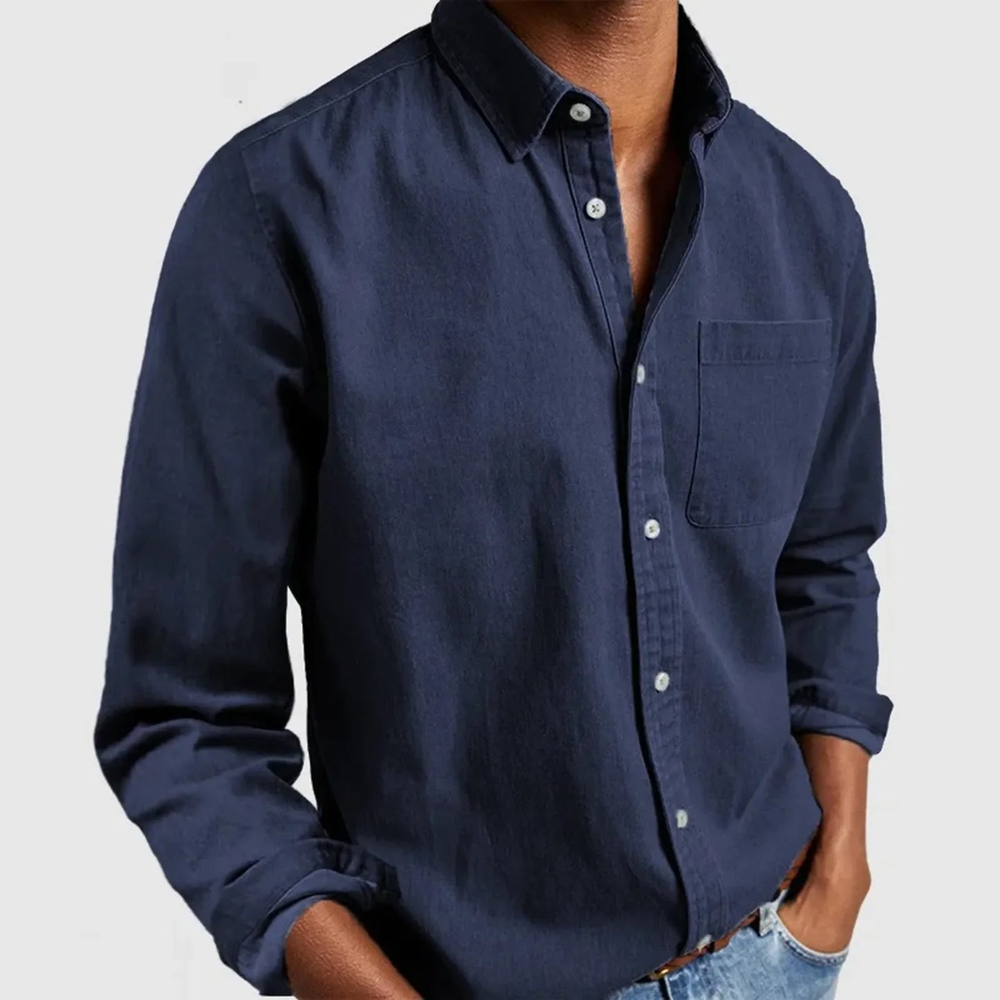 Men's tailored-fit textured cotton button-up shirt with soft brushed heritage woven fabric