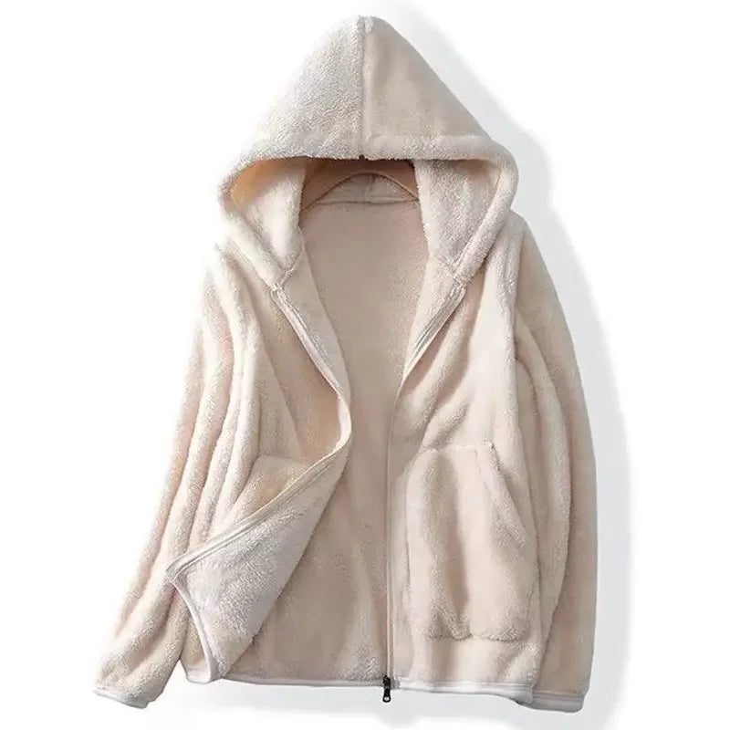 Zevar grey fleece zip-up hoodie sweatshirt with relaxed fit and cozy hood