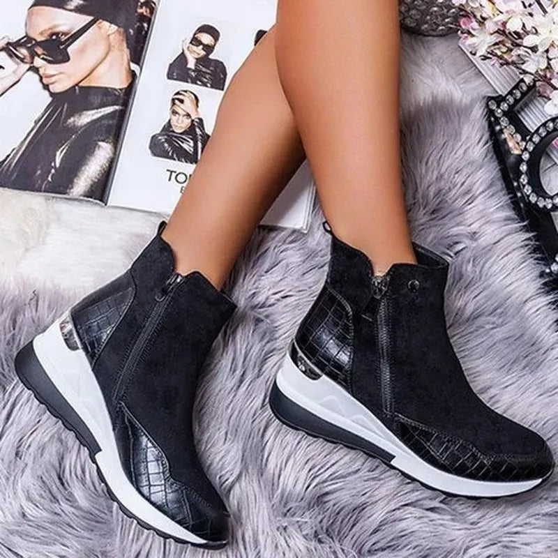 Women's black orthopedic boots sleek polished silhouette with contoured support for all-day comfort