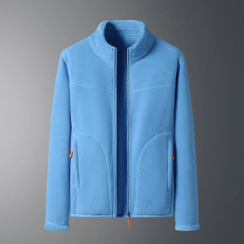 Women's stand collar zip winter jacket with plush faux shearling lining, classic silhouette warm outerwear