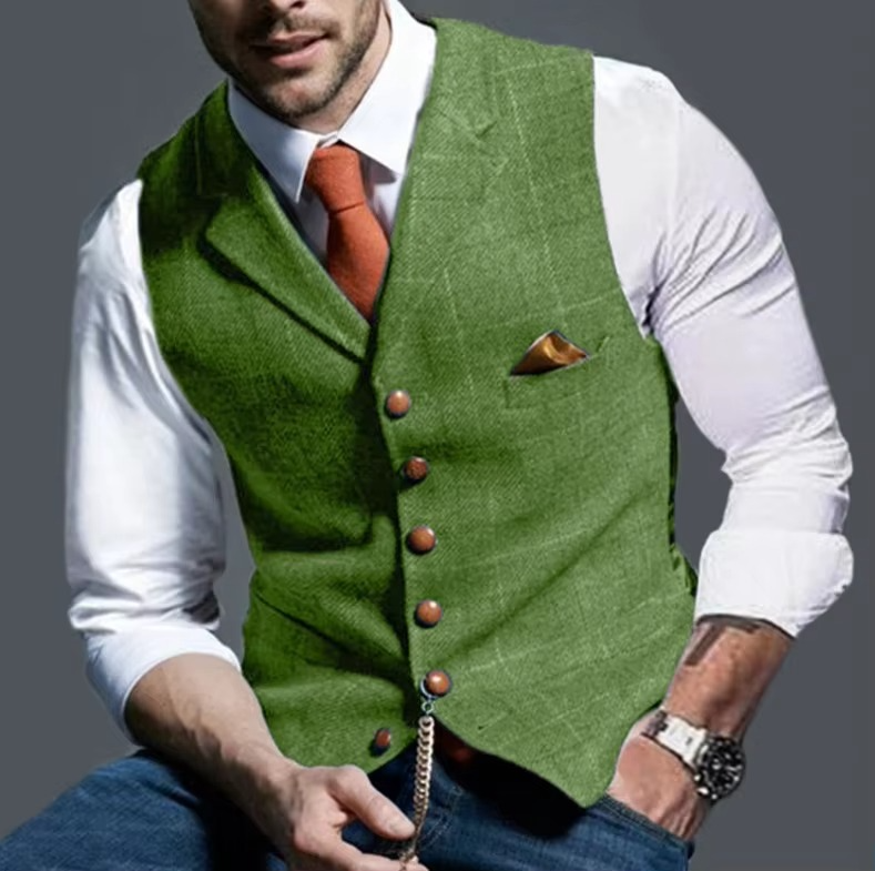 Men's tweed striped waistcoat vest formal polished classic stripe design for weddings and business