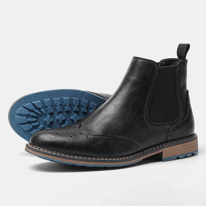 Men's black Chelsea boots premium full-grain leather upper elastic side panels everyday wear