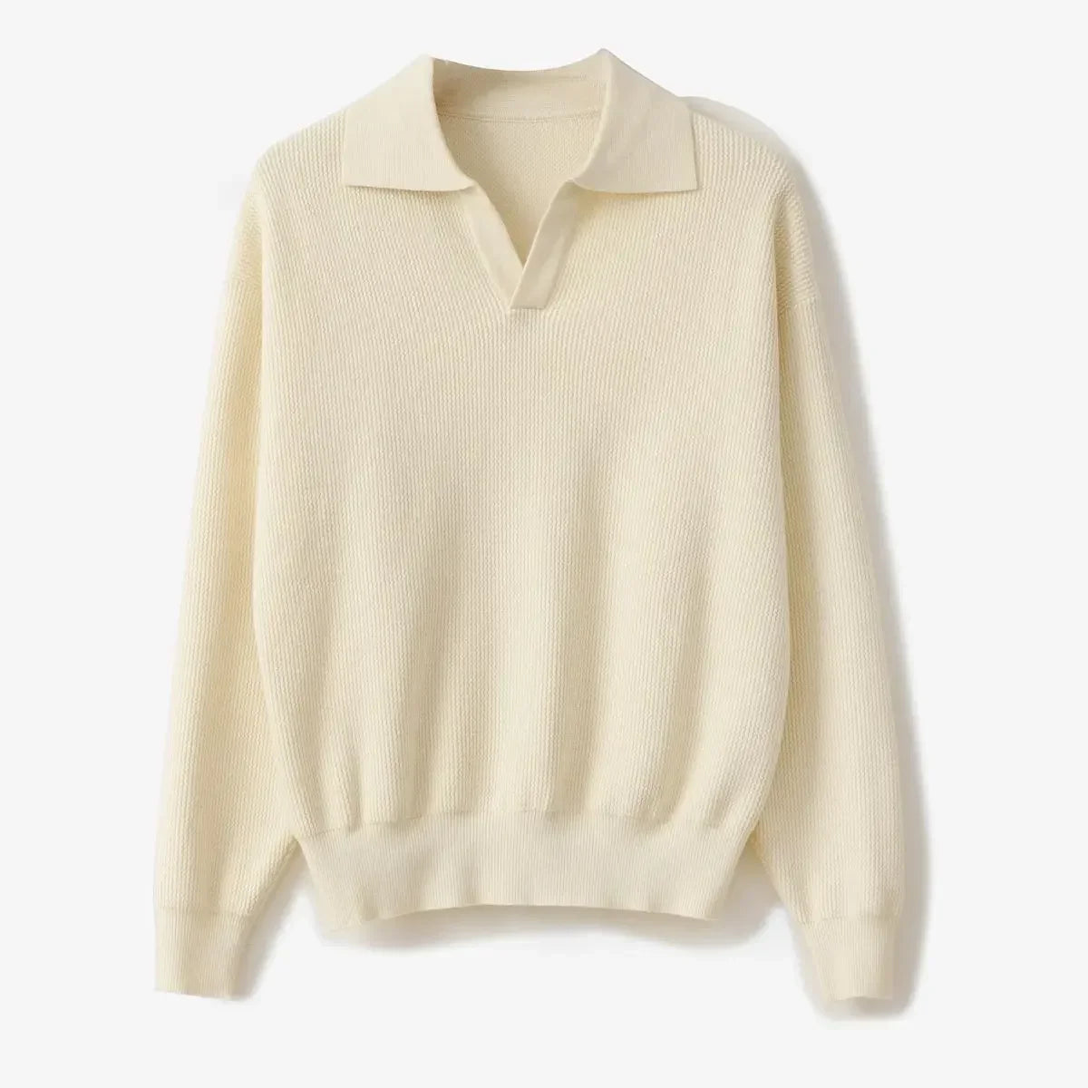 Men's relaxed fit wool blend polo knit sweater with soft texture and casual refined silhouette