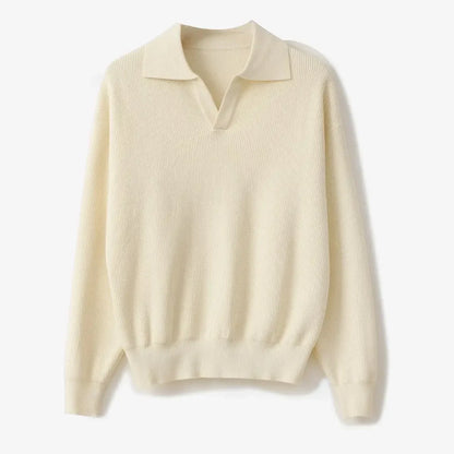 Men's relaxed fit wool blend polo knit sweater with soft texture and casual refined silhouette