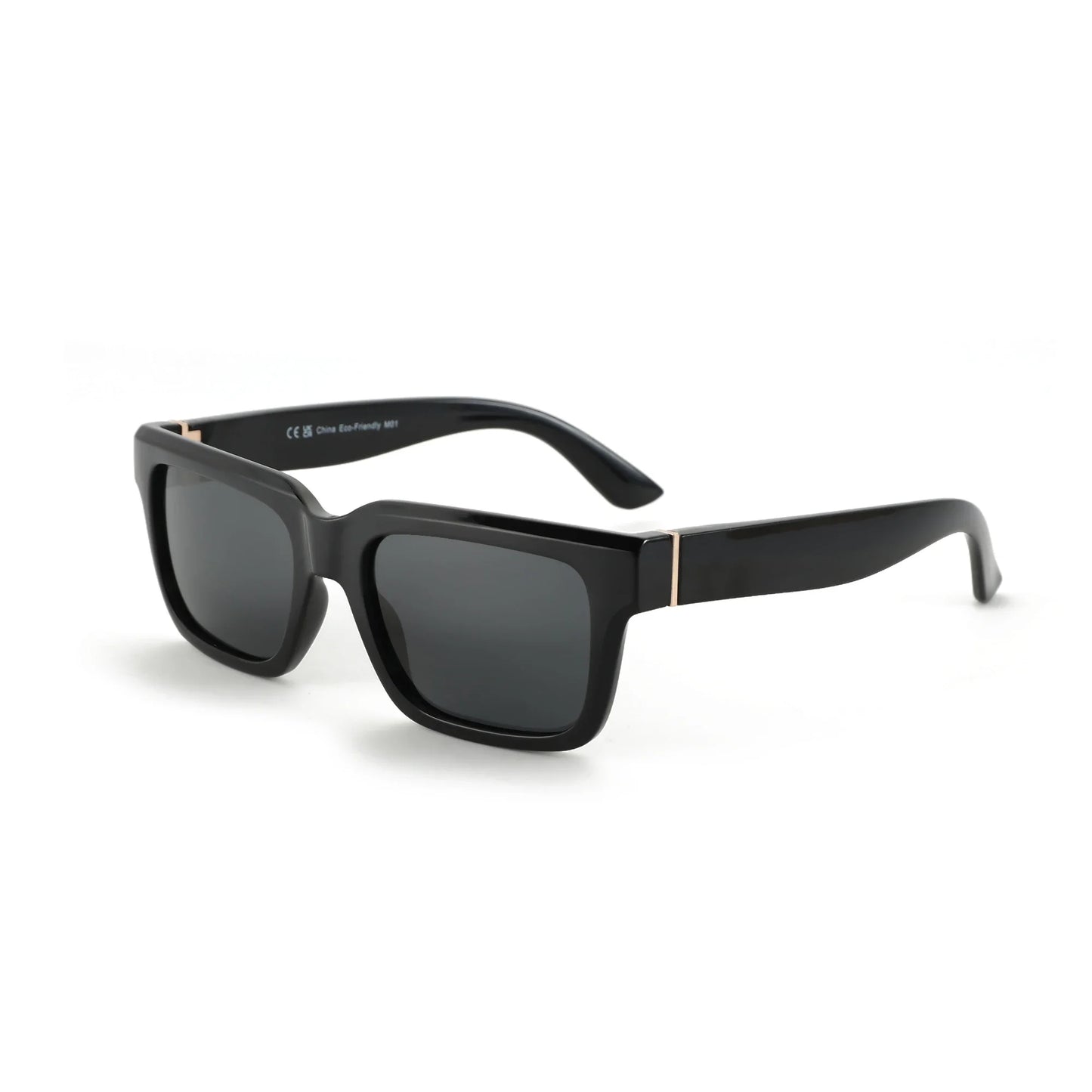 Zuniga bold block frame sunglasses with gradient tint, gold accent, UV400 polarized lenses, casual style