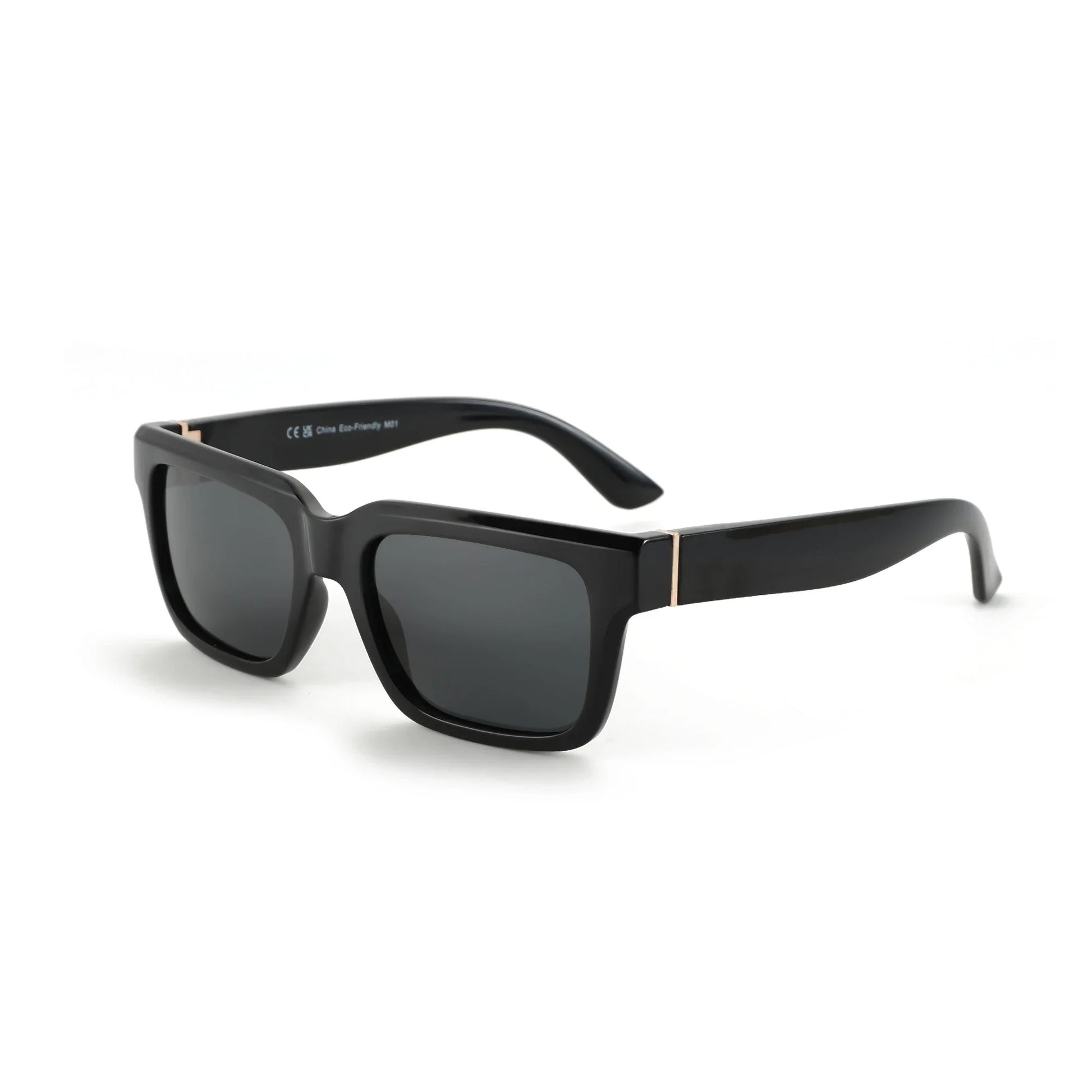 Zuniga bold block frame sunglasses with gradient tint, gold accent, UV400 polarized lenses, casual style
