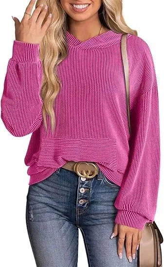 Women's light gray relaxed-fit casual hoodie with round neck and long sleeves for spring