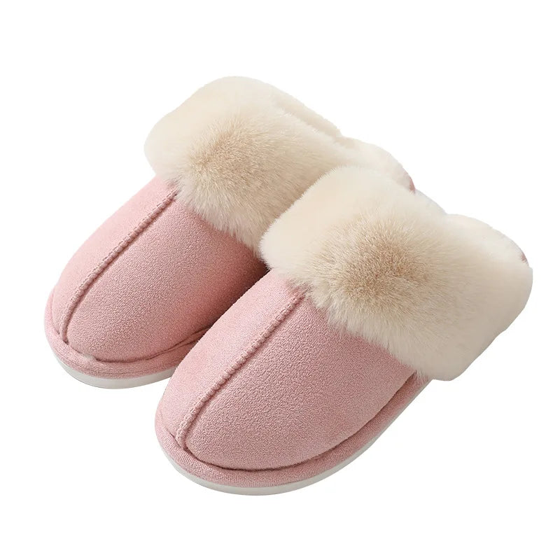 Women's plush fur indoor slippers in cozy fluffy design with soft lining for ultimate warmth