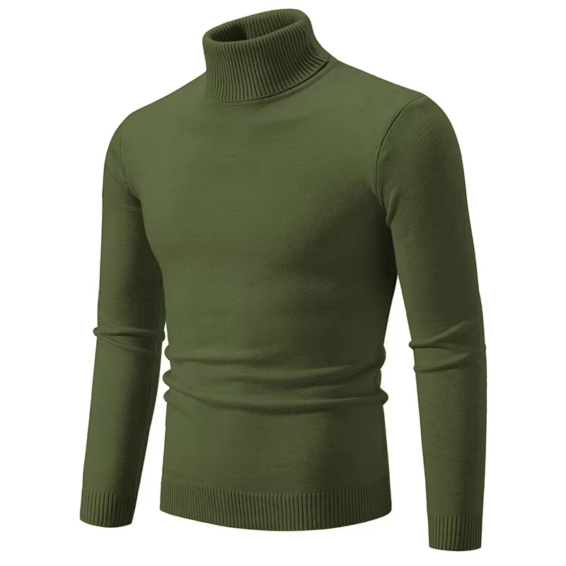 Men's slim fit thick knit turtleneck sweater in neutral tone, warm acrylic pullover for winter