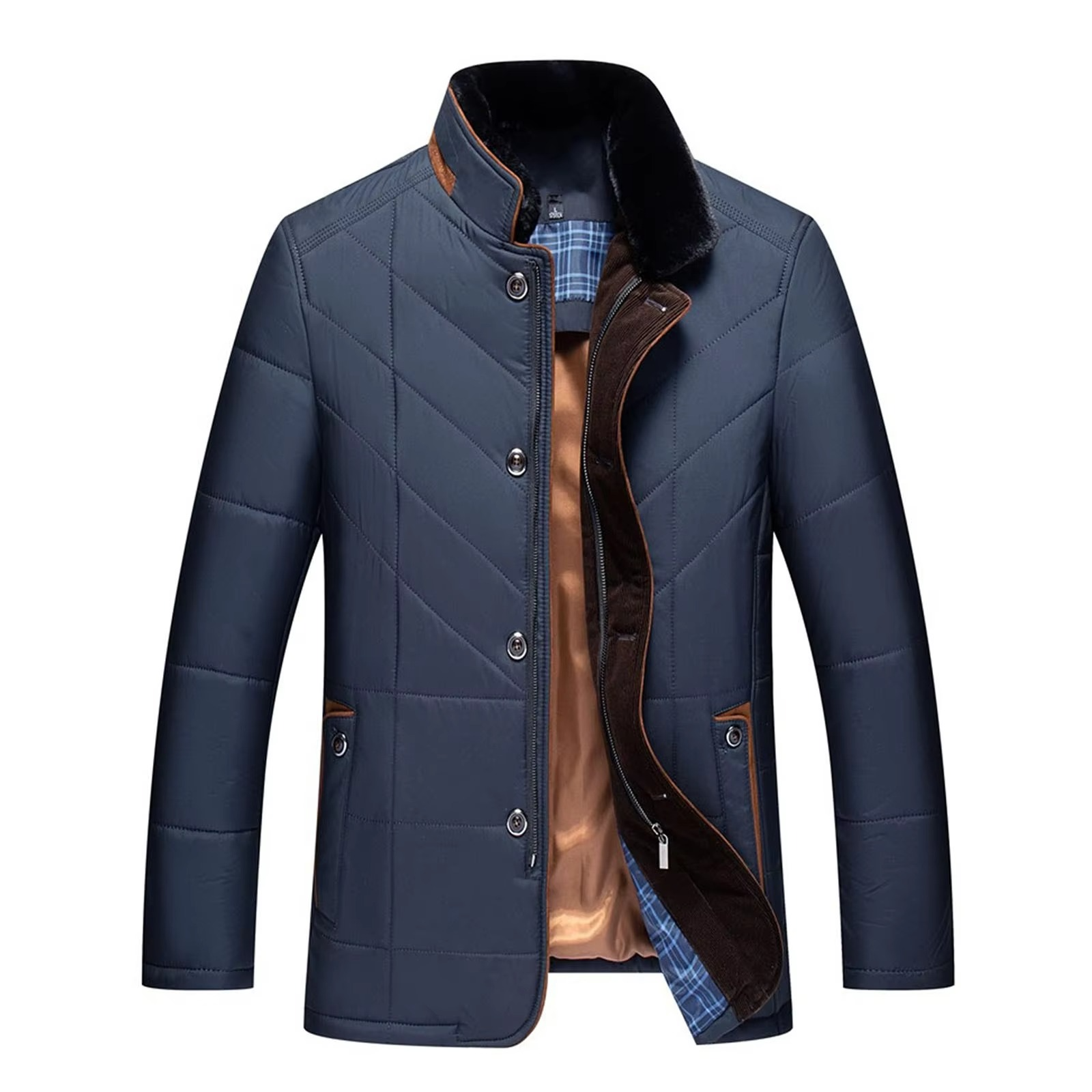 Men's thick padded thermal fleece winter jacket cold weather insulation slim versatile fit