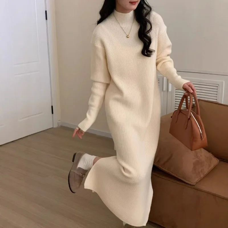 Mila cozy knit sweater dress loose relaxed silhouette soft acrylic fall winter everyday style