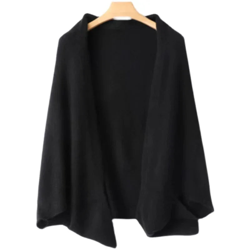 Versatile 2-in-1 cashmere blend shawl in neutral tone, draped silhouette wearable as cape or scarf