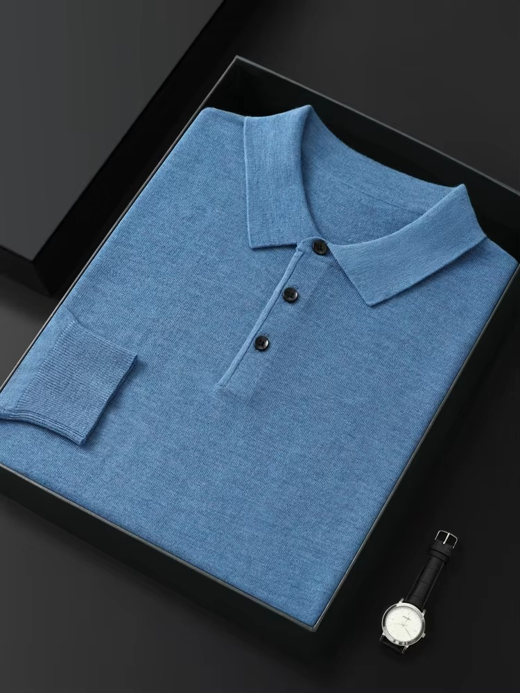 Men's burgundy merino wool polo collar sweater lightweight breathable knit cold weather comfort