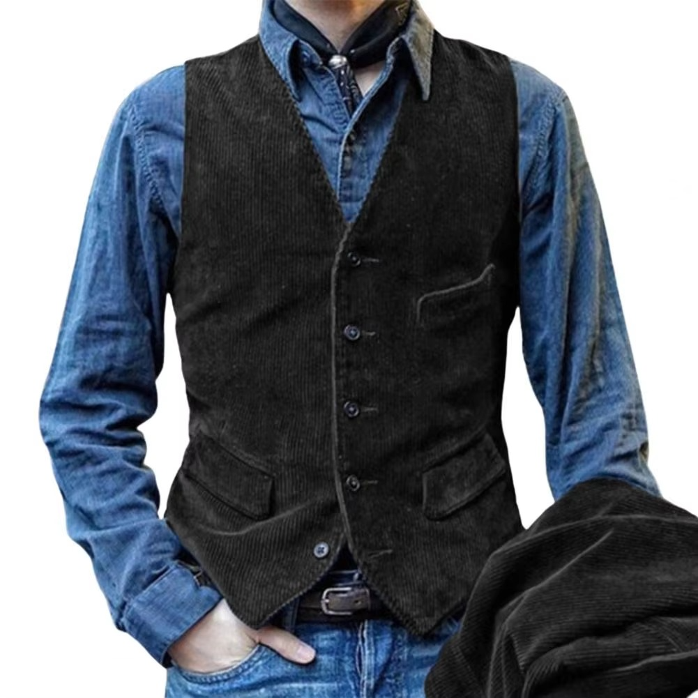 Olive herringbone tweed slim fit vest with V-neck waistcoat, tailored waist-defining silhouette