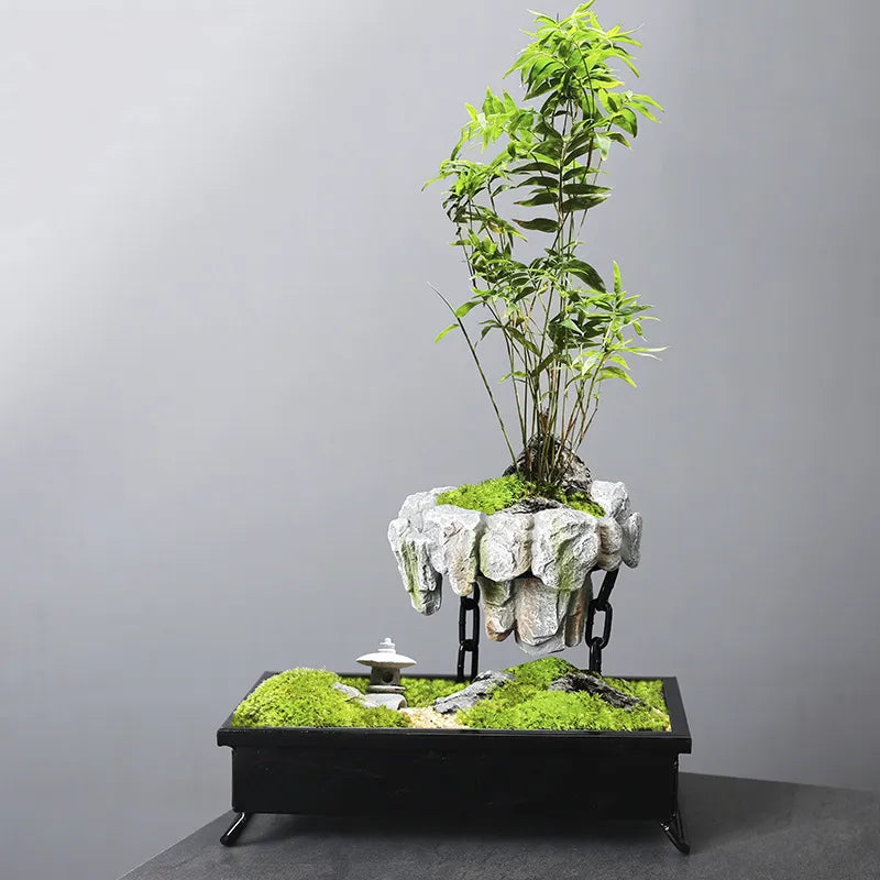 Handcrafted stone levitating bonsai pot with timeless natural harmony and tranquil serene design