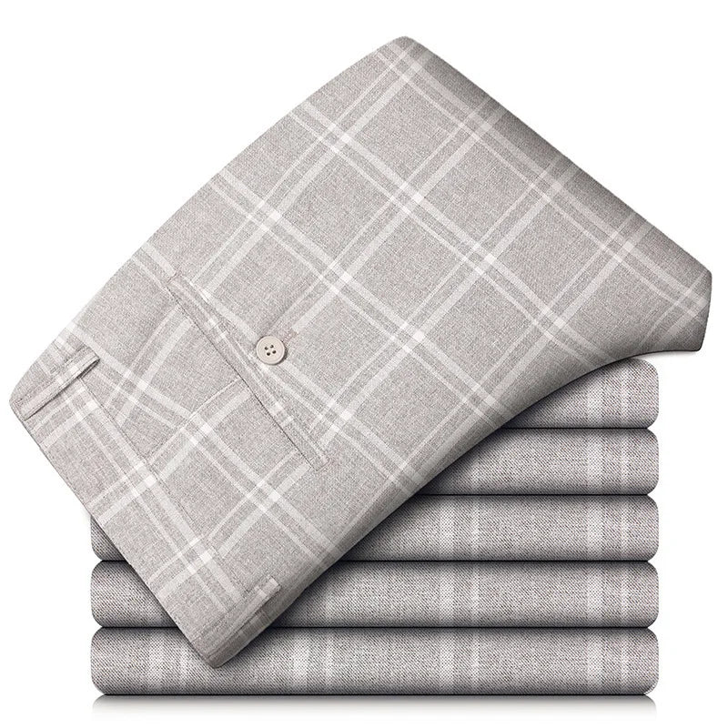 Heritage slim-fit tapered dress pants in classic neutral tone with lightweight stretch fabric