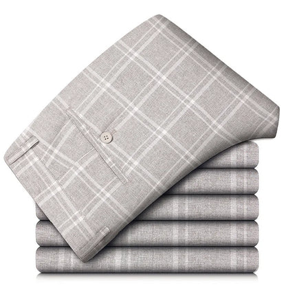 Heritage slim-fit tapered dress pants in classic neutral tone with lightweight stretch fabric