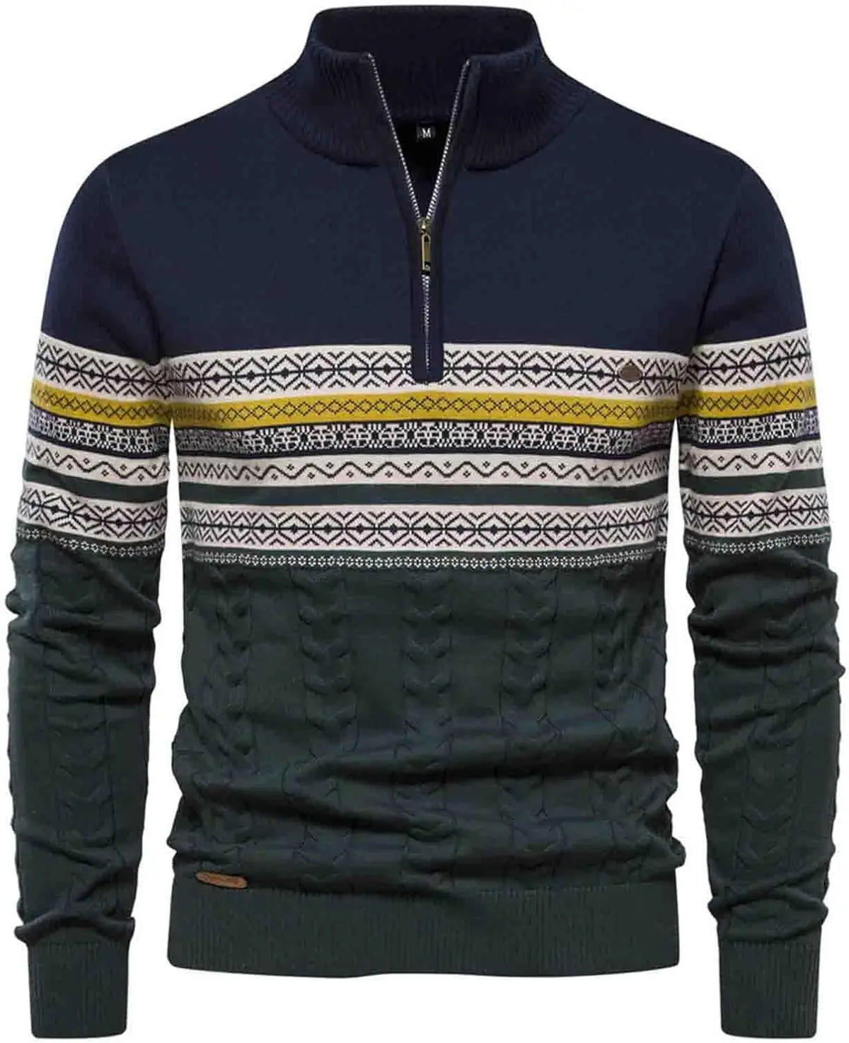 Men's quarter zip knit sweater with stand-up collar, classic pullover for autumn layering