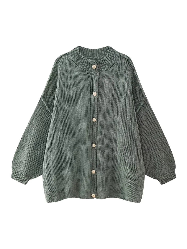 Women's oversized button-down cardigan relaxed silhouette versatile layering knit staple