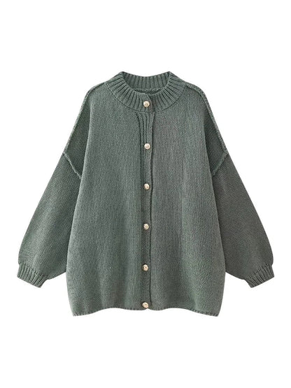 Women's oversized button-down cardigan relaxed silhouette versatile layering knit staple