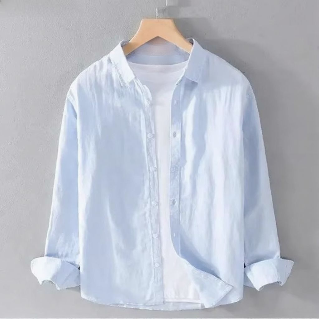 Men's lightweight cotton linen casual shirt, relaxed fit long sleeve breathable everyday style