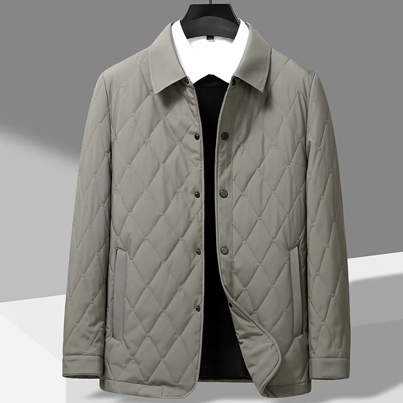 Men's mulberry silk-cotton quilted jacket, navy business outerwear with diamond stitching pattern