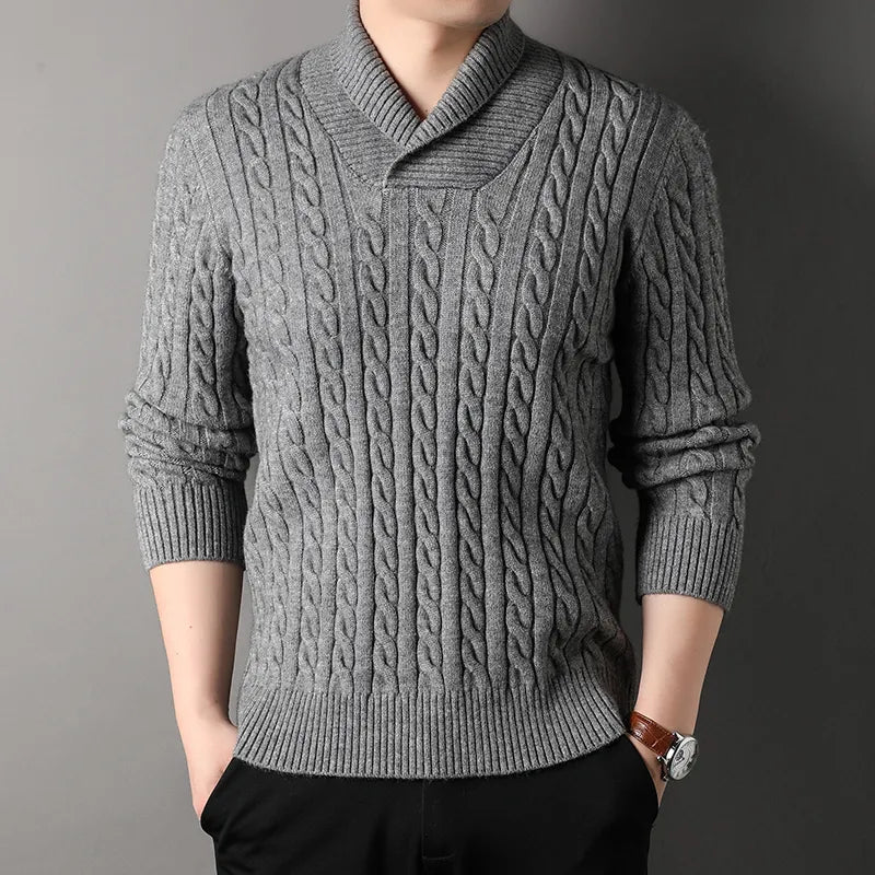 Ylan slim fit cashmere sweater in neutral tone with classic ribbed detailing for a polished look