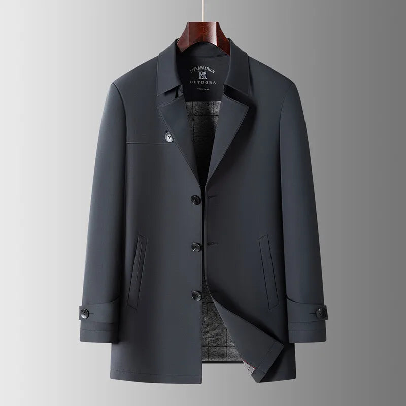 Lucca Santino classic car coat polished everyday outerwear with notch lapel in refined neutral tone