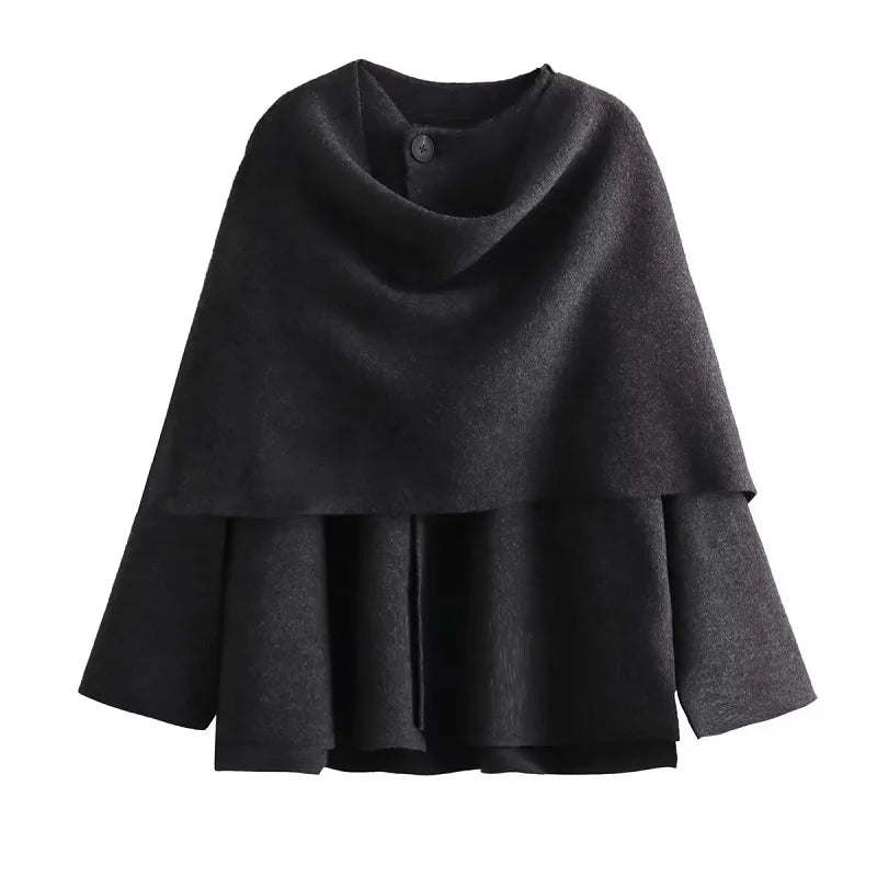 Alaia black oversized asymmetrical winter coat with plush padded fabric and scarf-like collar