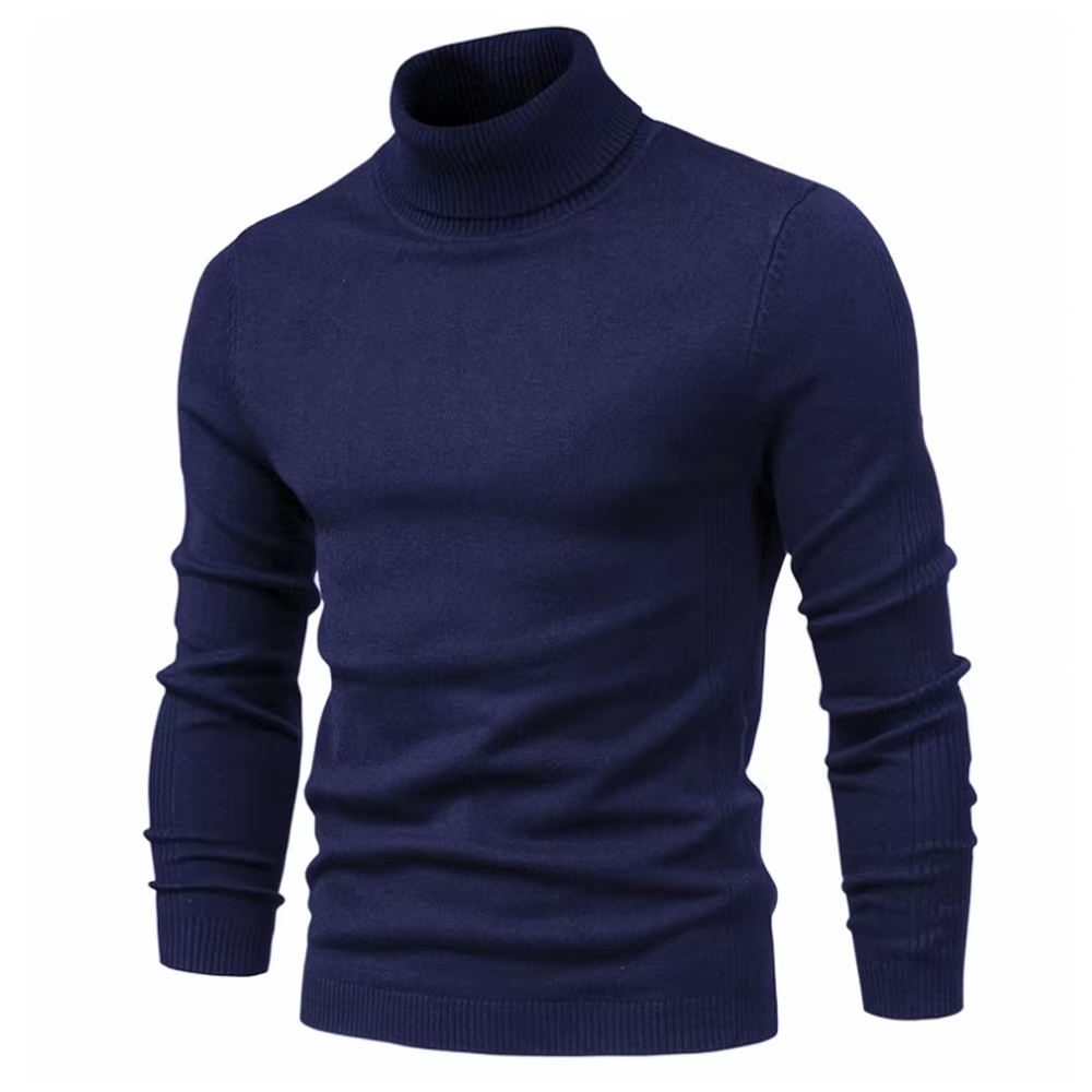 Men's slim-fit cashmere turtleneck sweater rib-knit long sleeve in warm neutral tone
