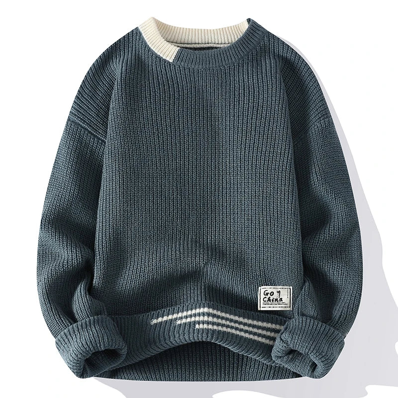 Harrison color block knitted sweater crew neck smart casual fit stretchy soft knit fall layering piece
