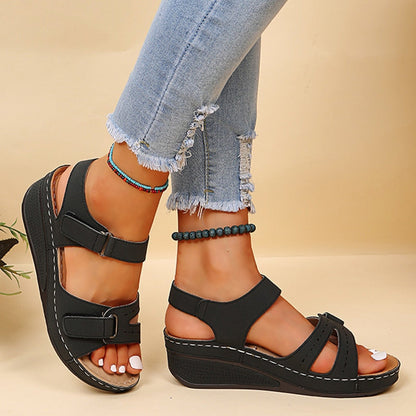 Beige lightweight comfort summer sandals with adjustable hook-and-loop closure for all-day comfort