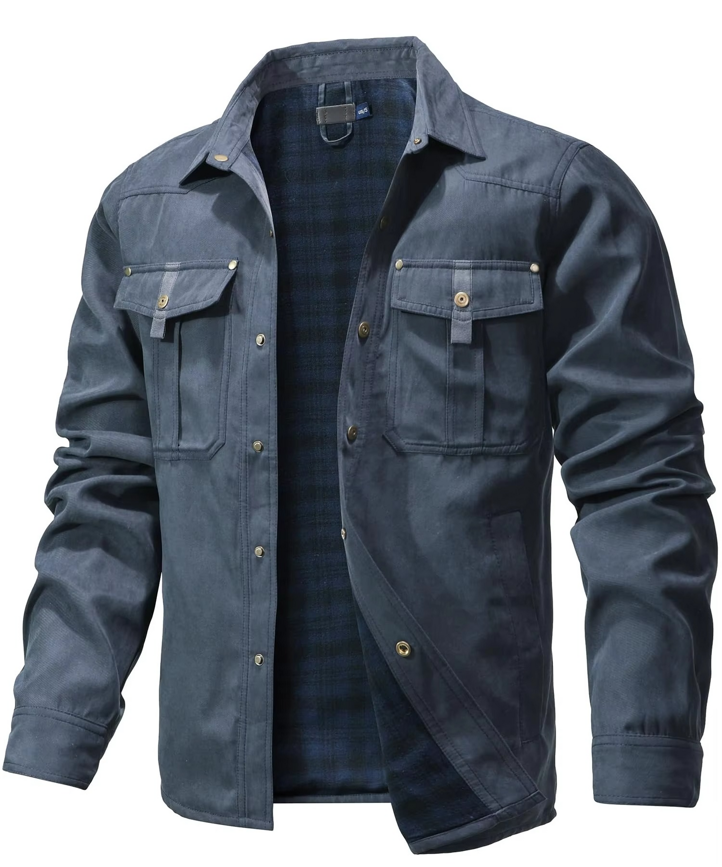 Men's flannel-lined Western shirt jacket, warm midweight overshirt with snap buttons, versatile all-season layer
