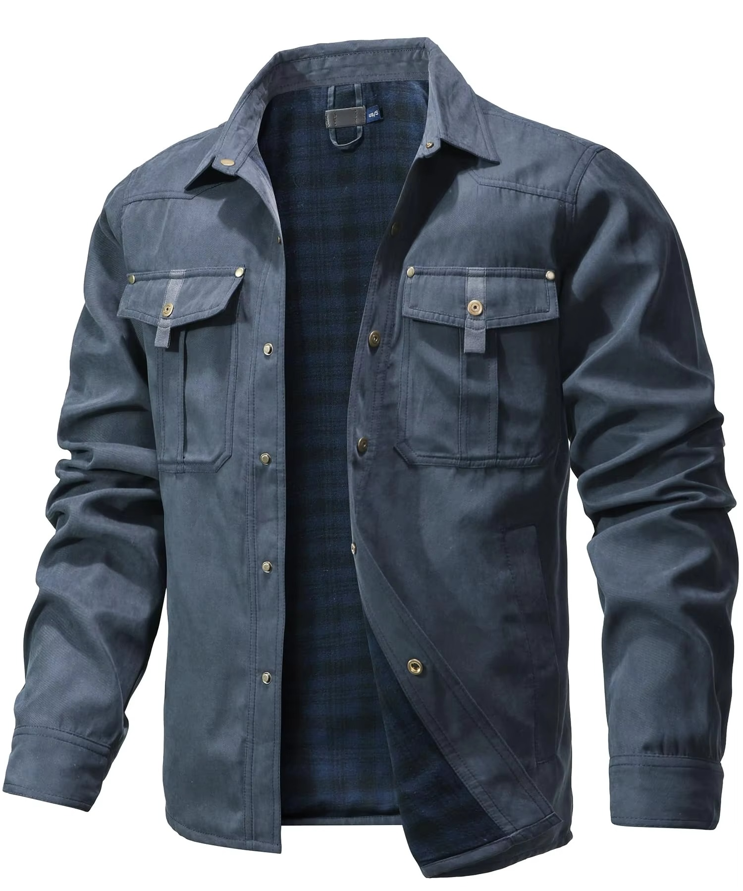 Men's flannel-lined Western shirt jacket, warm midweight overshirt with snap buttons, versatile all-season layer