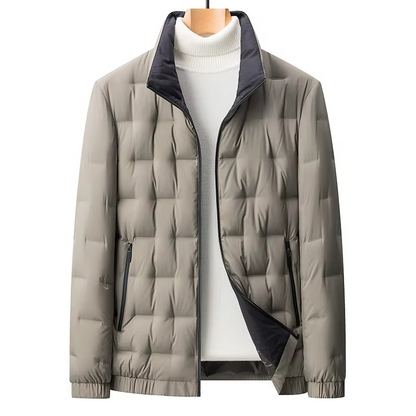 Men's slim fit goose down jacket stand collar lightweight black modern business puffer coat