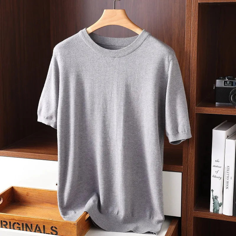 Wavlynn men's cashmere knitted crew neck shirt, ultra-soft luxury knit top for all seasons