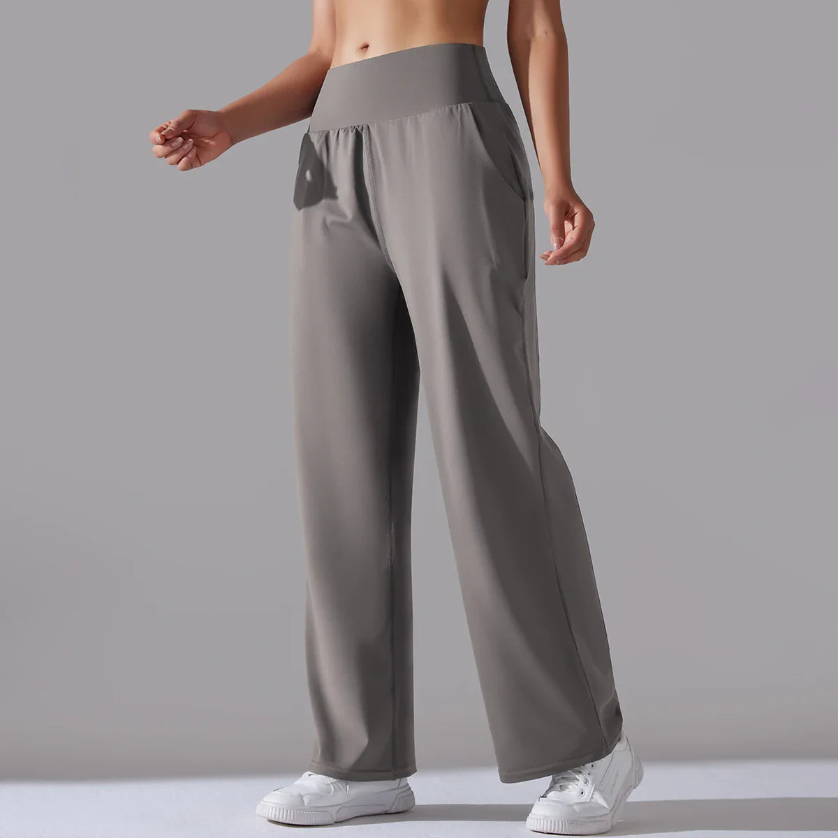 Velva Flow wide-leg leggings in flowing silky fabric with sculpting waistband relaxed silhouette