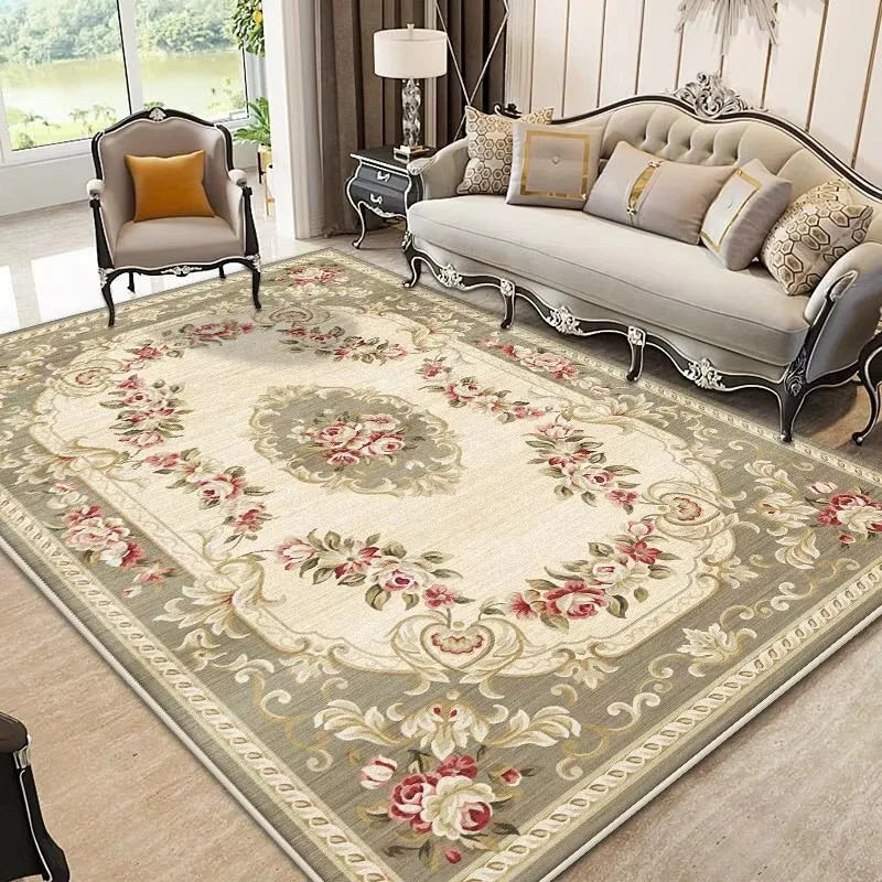 European Style Luxury Carpet Living Room Flower Pattern Decoration Bedroom Large Rugs Sofa Area Non-slip Easy Clean Floor Mat