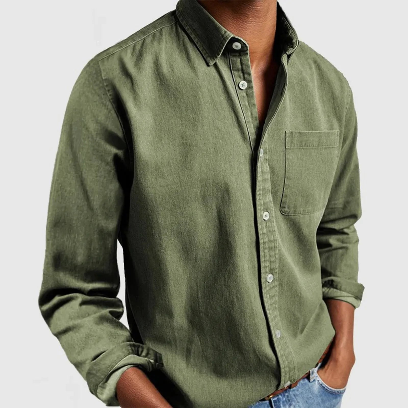 Men's blue textured button-up shirt tailored fit heritage woven cotton with soft brushed feel