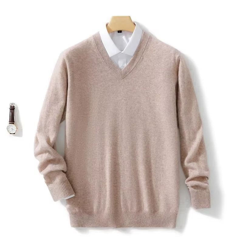 Men's wool blend V-neck pullover sweater casual fit warm knit winter style available up to 5XL