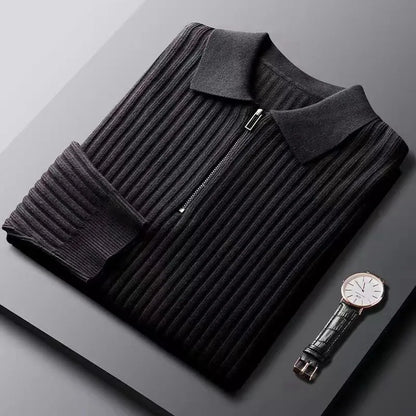 Men's ribbed zip neck sweater modern knit top with comfortable slim fit and textured vertical ribs
