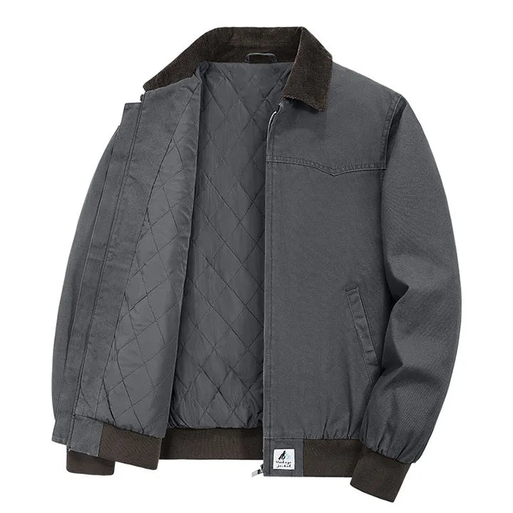 Barrington boxy work jacket in contrasting ribbed hem corduroy cotton with quilted lining sporty fit