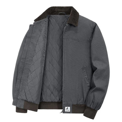 Barrington boxy work jacket in contrasting ribbed hem corduroy cotton with quilted lining sporty fit