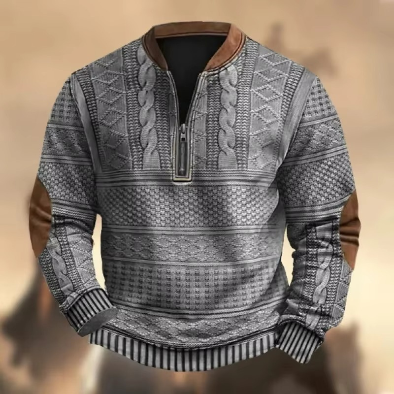 2025 Mens Lightweight 3D Print Zipper Hoodie Cable Knit Pattern Long Sleeve Casual Jacket