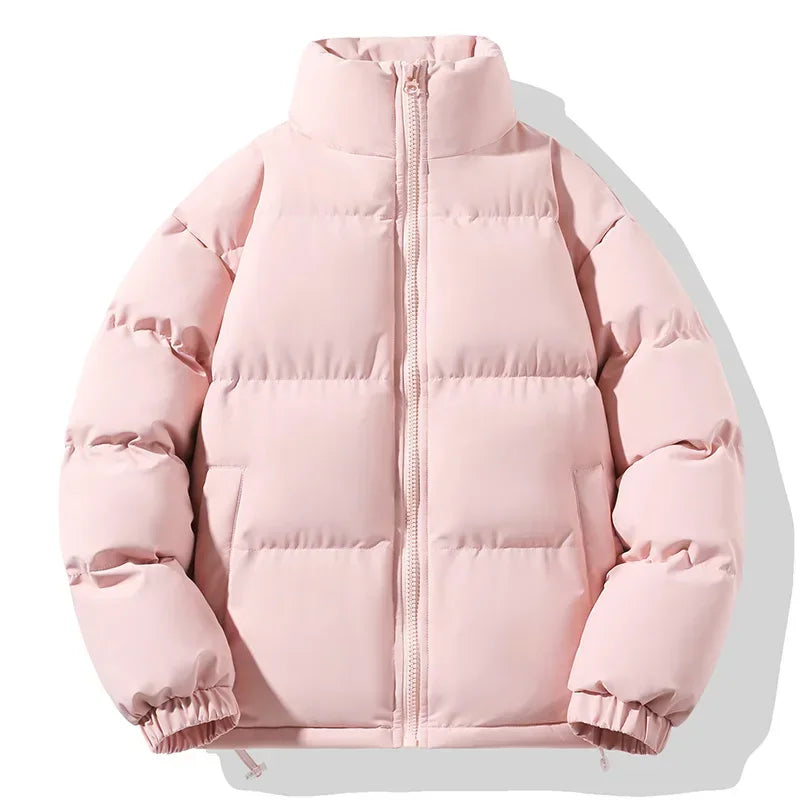 Men's lightweight padded winter jacket black stand collar wind-resistant insulated coat relaxed fit